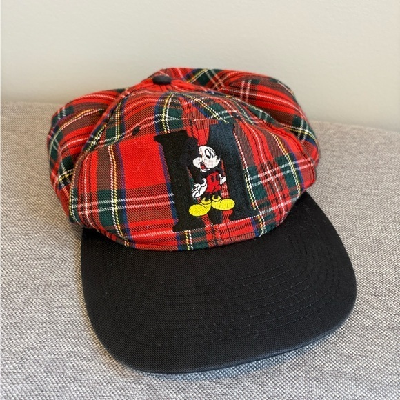 Disney Accessories - Vintage Disney Mickey Mouse Plaid Adjustable Snapback Hat Unisex